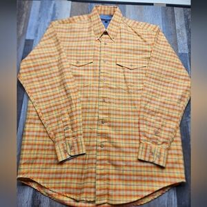 Roper Men's Medium Long Sleeve Button Down Orange Yellow Plaid